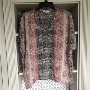 CAbi Women's Top in Black and Pink Abstract Print